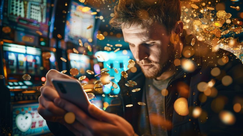 Filipino player using mgame Fish Game on a mobile phone with touch controls